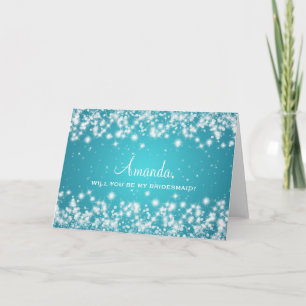 Elegant Be My Bridesmaid Winter Sparkle Turquoise Invitation