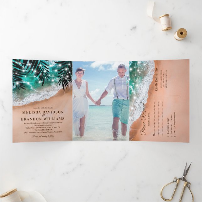 Elegant Beach All in One Z Fold Wedding Invitation (Inside)