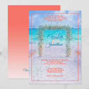 Elegant Beach Arbor Blue Coral Ombre Wedding Invitation