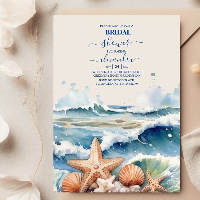 Elegant Beach Blue Ocean  Bridal Shower Invitation (Creator Uploaded)
