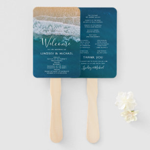 Elegant Beach Blue Ocean Wedding Program Hand Fan