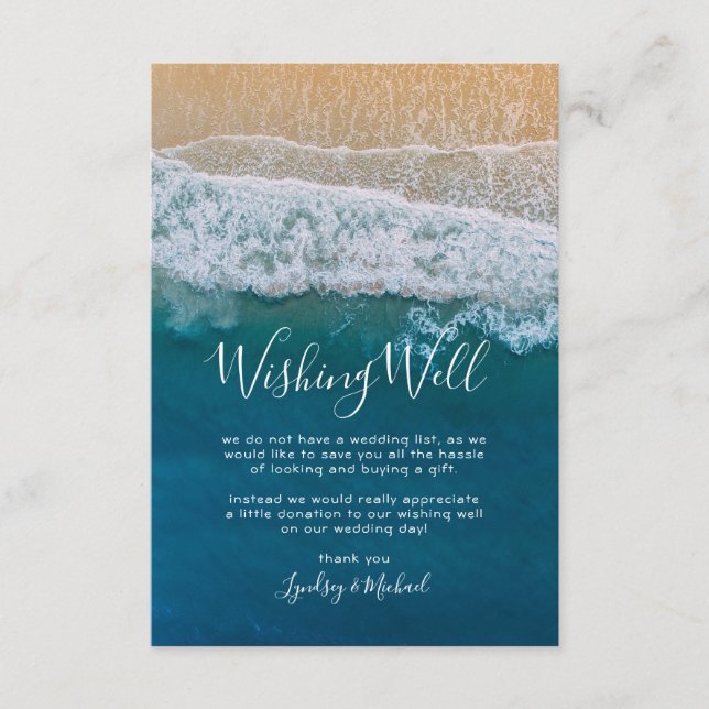Elegant Beach Blue Ocean Wedding Wishing Well Enclosure Card (Front)