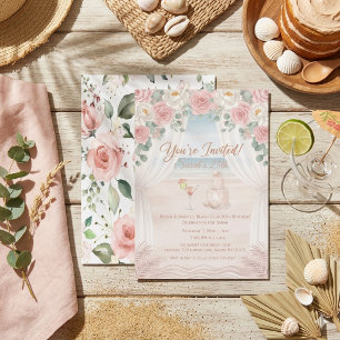 Elegant Beach Blush Pink Floral Birthday Invitation