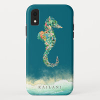 Elegant Beach Botanical Seahorse Blue