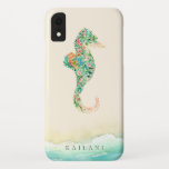 Elegant Beach Botanical Seahorse iPhone XR Case<br><div class="desc">Elegant watercolor tropical island botanical seahorse with sandy beach accent,  personalised with name,  sandy beige iPhone case.</div>