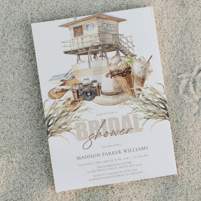 Elegant Beach Bridal Shower Pastel Watercolor Invitation (Creator Uploaded)