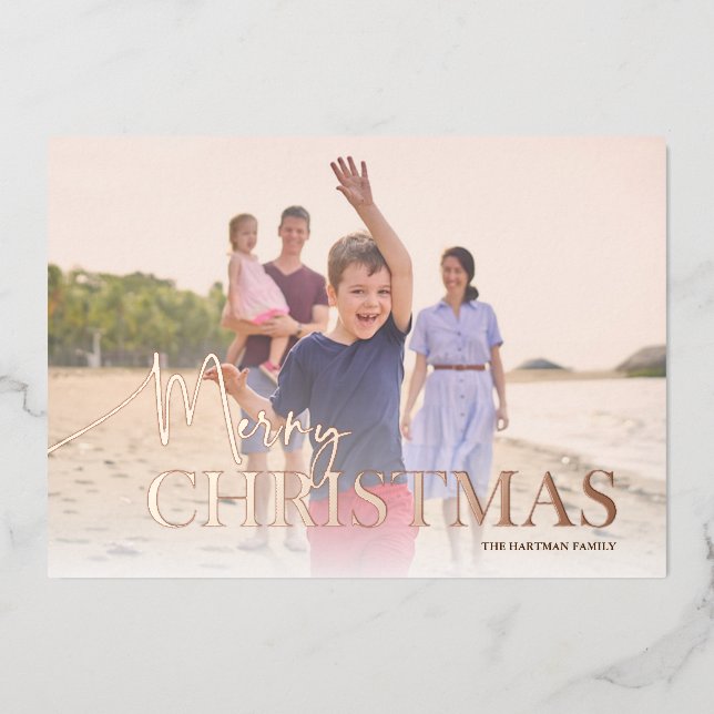 Elegant Beach Christmas Greetings Foil Holiday Card (Front)