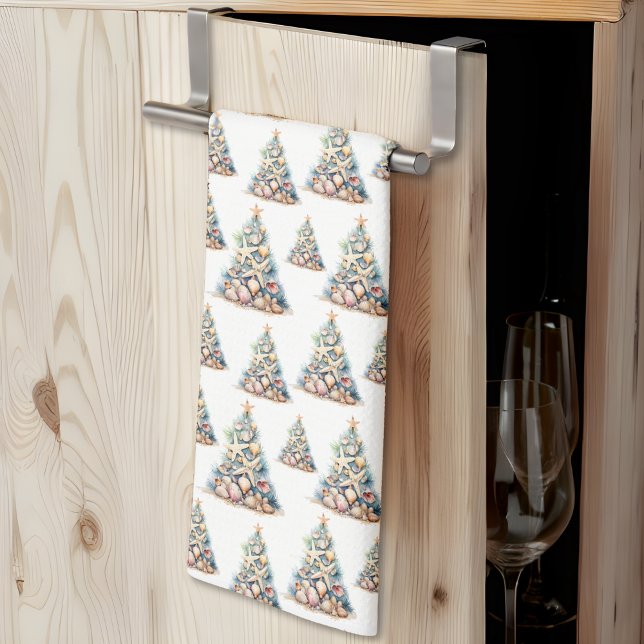 Elegant Beach Christmas Tea Towel (Elegant Beach Christmas kitchen towel )
