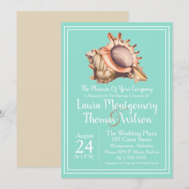 Elegant Beach Conch Shell Wedding Invitation (Front/Back)