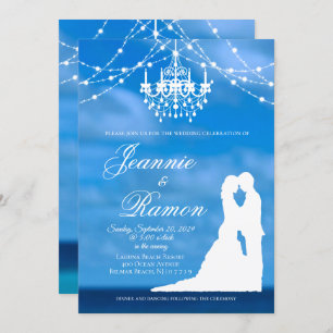 Elegant Beach, Couple & Chandelier Summer Wedding Invitation