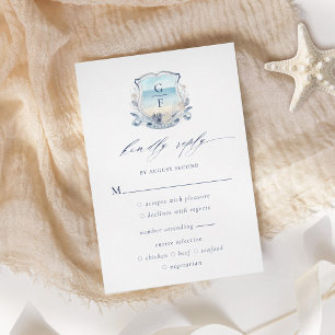 Elegant Beach Crest Monogram Wedding RSVP Card