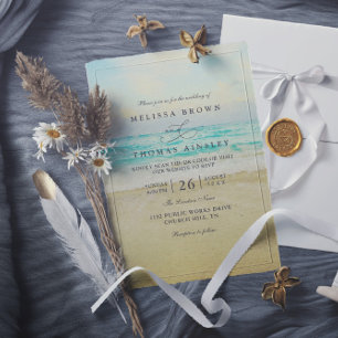 Elegant Beach Destination Modern QR Code Wedding Invitation