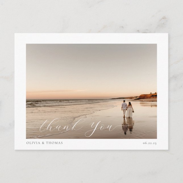 Elegant Beach Destination Wedding Photo Thank You Postcard (Front)