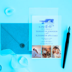 Elegant Beach Dusty Blue Wedding Save the Date Acrylic Invitations