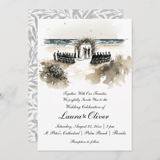 Elegant Beach Ocean Wedding Invitation (Front/Back)