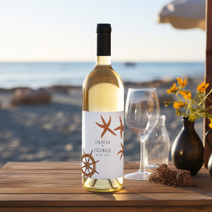 Elegant beach personalised wine label