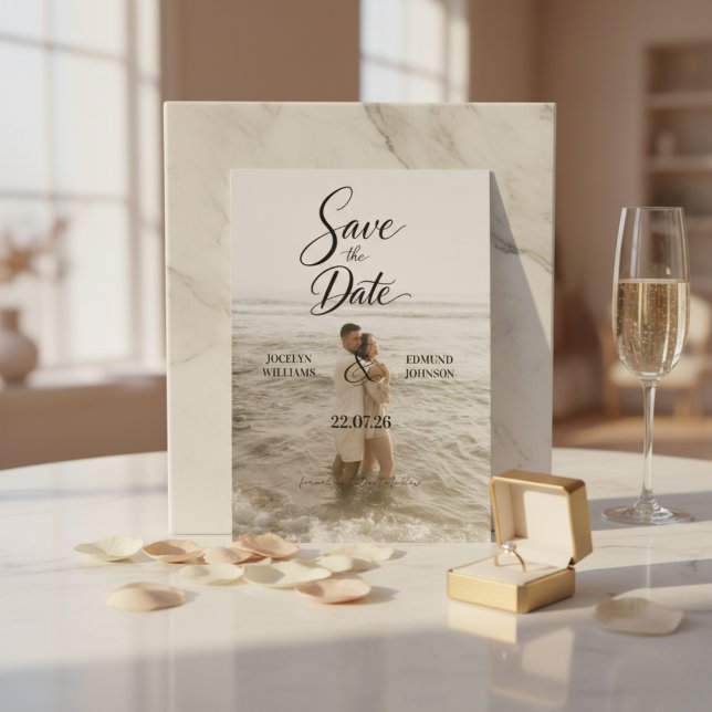 Elegant Beach Photo Save the Date Card (Creator Uploaded)