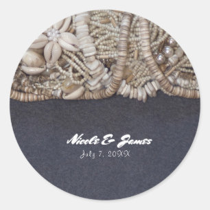 Elegant Beach Puka Shells Hawaiian Wedding Favour Classic Round Sticker