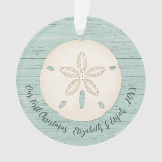Elegant Beach Sand Dollar Photo First Christmas Ce Ornament (Front)