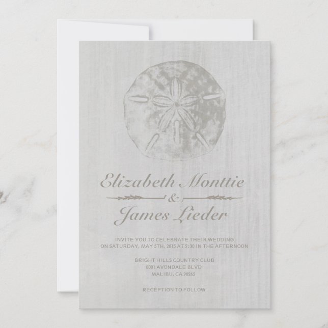 Elegant Beach Sand Dollar Wedding Invitations (Front)