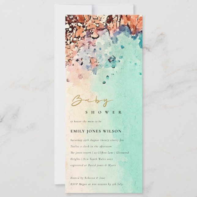 Elegant Beach Sand Rock Watercolor Baby Shower  Invitation (Front)