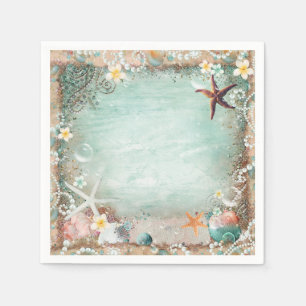 Elegant Beach Sea Starfish & Pearls Beachy Party Napkin