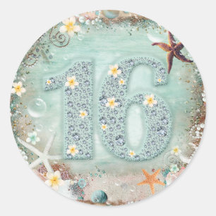 Elegant Beach Sea Starfish & Pearls Diamond 16 Classic Round Sticker