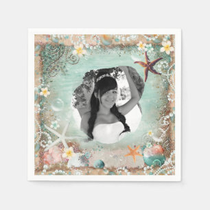 Elegant Beach Sea Starfish & Pearls Party Photo Napkin