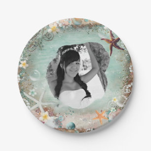 Elegant Beach Sea Starfish & Pearls Party Photo Paper Plate