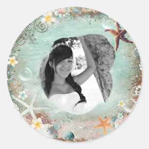 Elegant Beach Sea Starfish & Pearls Photo Picture Classic Round Sticker