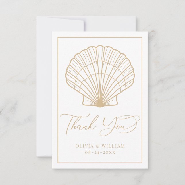 Elegant Beach Seashell Beige Wedding Thank You Card (Front)