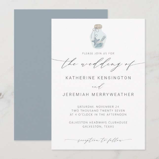 Elegant Beach Seashell Modern Calligraphy Wedding Invitation (Front/Back)