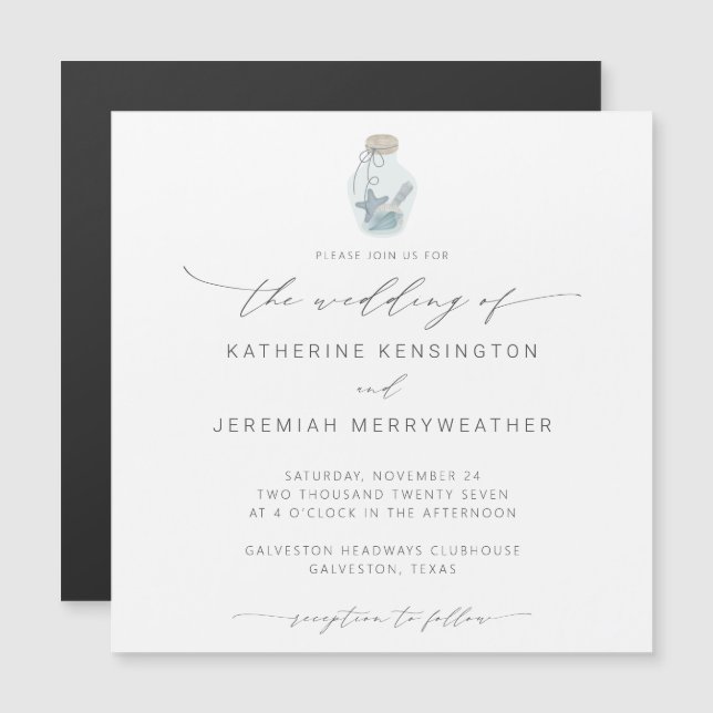 Elegant Beach Seashell Modern Script Wedding Magnetic Invitation (Front/Back)