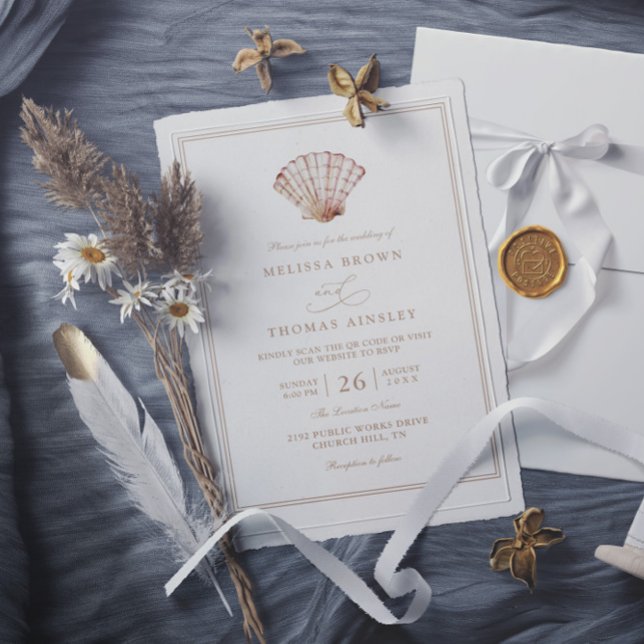 Elegant Beach Simple Minimalist QR Code Wedding Invitation (Creator Uploaded)