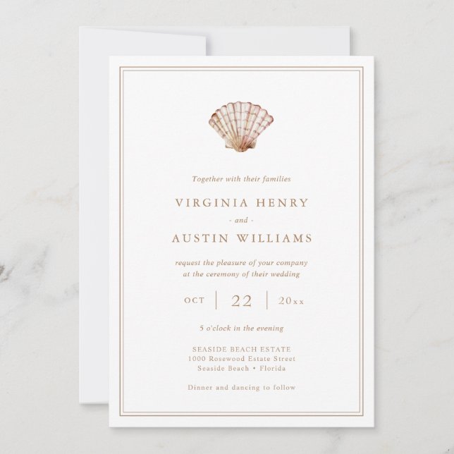 Elegant Beach Simple Wedding Invitation (Front)