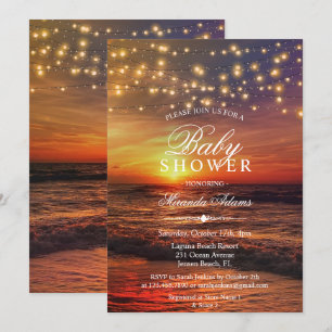 Elegant Beach String Lights Summer Baby Shower Invitation