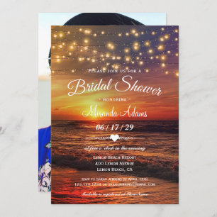 Elegant Beach String Lights Summer Bridal Shower Invitation