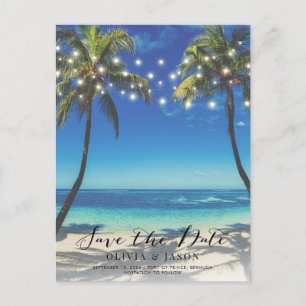 Elegant Beach String Lights Wedding Save the Date  Postcard