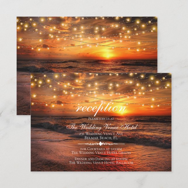 Elegant Beach Summer Wedding Reception Card (Front/Back)