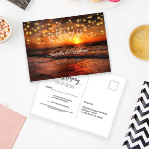 Elegant Beach Summer Wedding RSVP Postcard