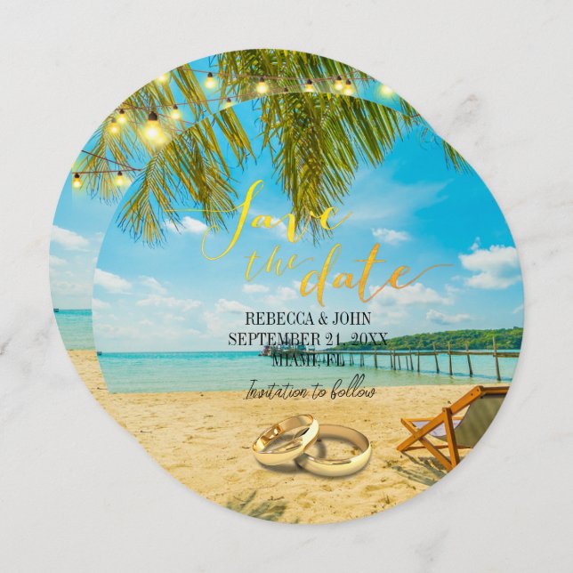 Elegant Beach Summer Wedding Save the Date Card (Front/Back)