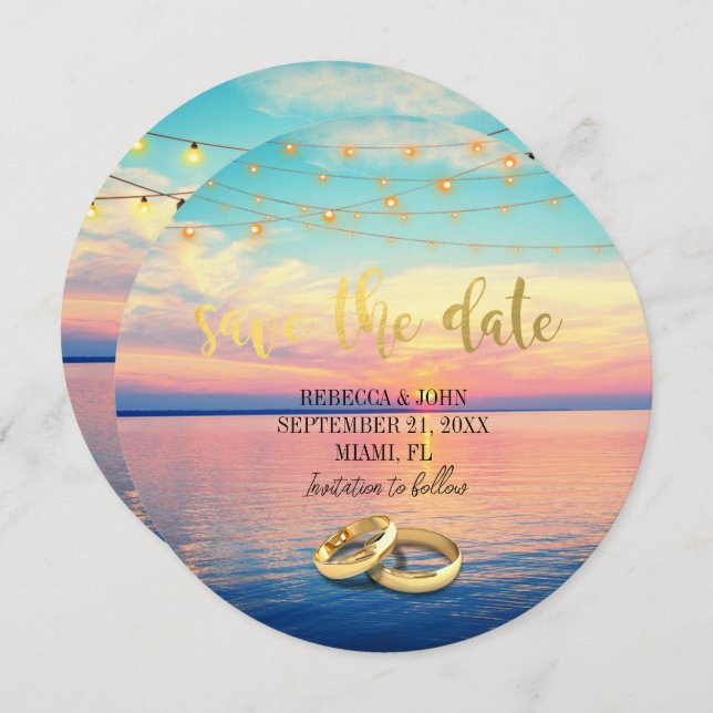 Elegant Beach Summer Wedding Save the Date Card (Front/Back)