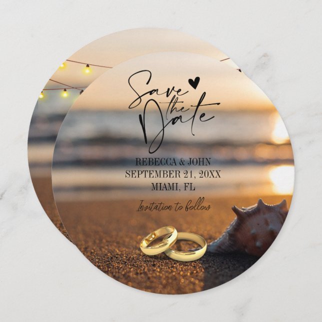 Elegant Beach Summer Wedding Save the Date Card (Front/Back)