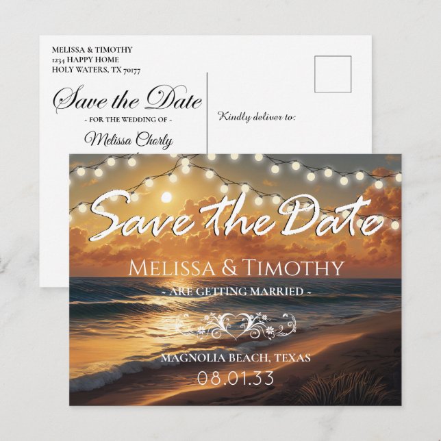 Elegant Beach Sunset Save the Date Announcement Postcard (Front/Back)