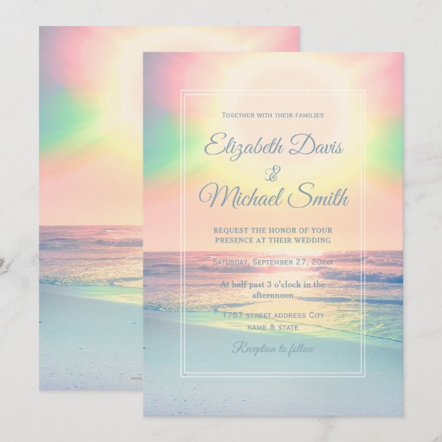 Elegant Beach Sunset Wedding Invitation (Front/Back)