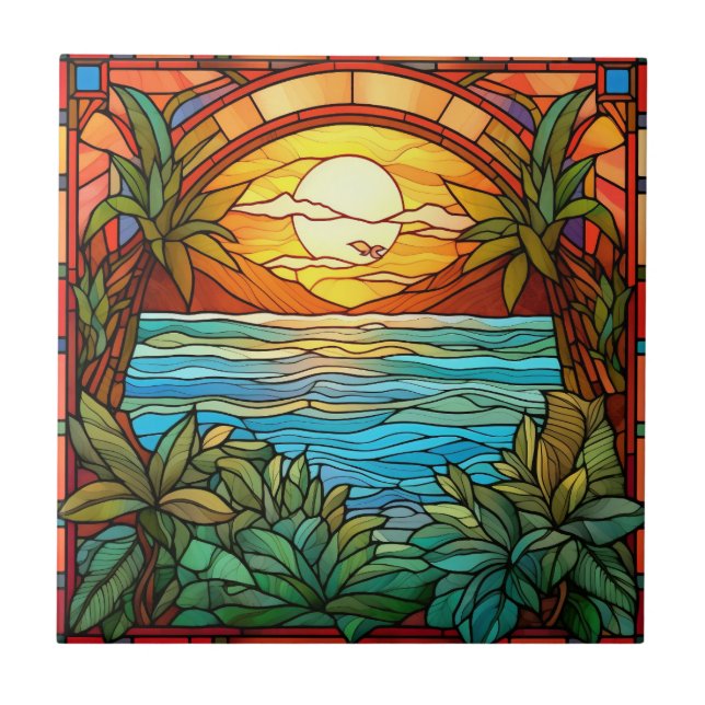 elegant beach through the window  tile (Front)
