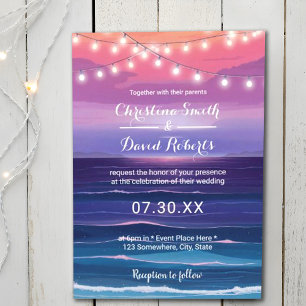 Elegant Beach Tropical Summer Lights Wedding Invitation