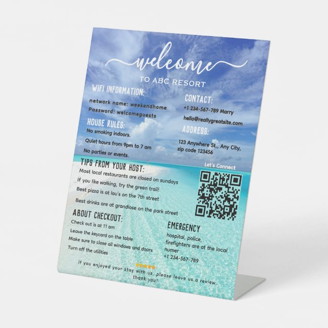 Elegant Beach Vacation Rental House Welcome Pedest Pedestal Sign (Front)