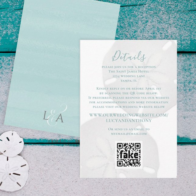 Elegant Beach Watercolor Ocean Details QR Code Enclosure Card (Creator Uploaded)