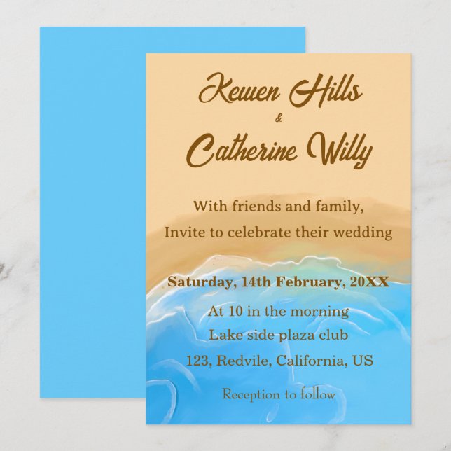 Elegant Beach Watercolor Wedding Invitation (Front/Back)